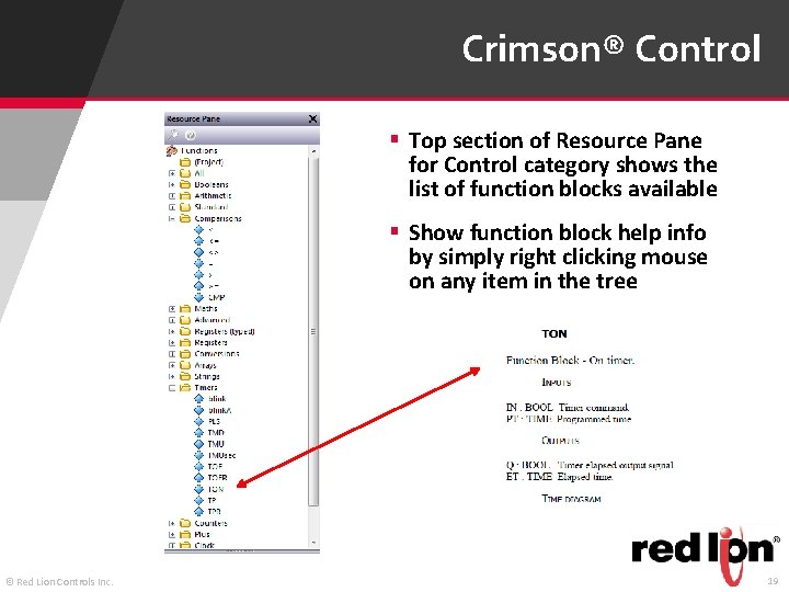 Crimson® Control § Top section of Resource Pane for Control category shows the list