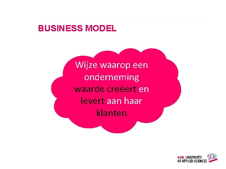 BUSINESS MODEL Wijze waarop een onderneming waarde creëert en levert aan haar klanten Gemaakt