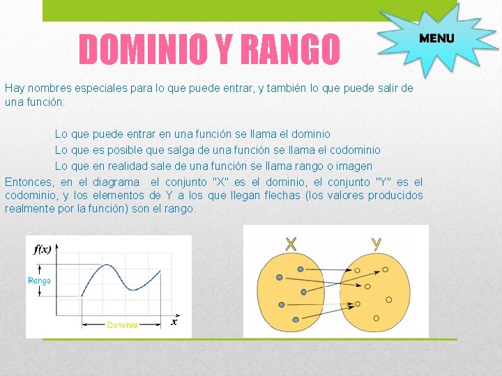 DOMINIO Y RANGO Hay nombres especiales para lo que puede entrar, y también lo