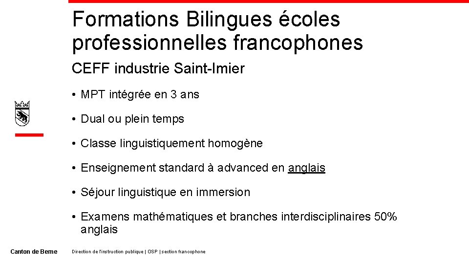 Formations Bilingues écoles professionnelles francophones CEFF industrie Saint-Imier • MPT intégrée en 3 ans