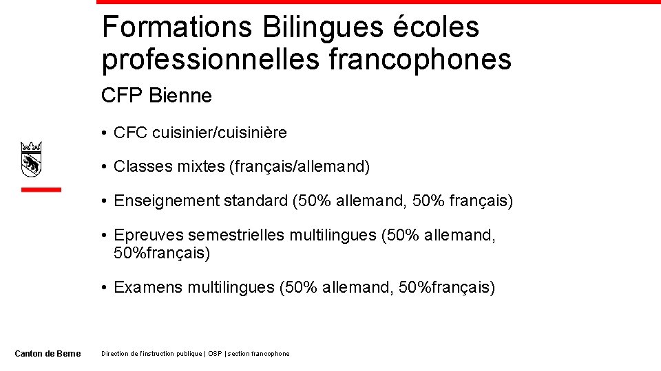 Formations Bilingues écoles professionnelles francophones CFP Bienne • CFC cuisinier/cuisinière • Classes mixtes (français/allemand)