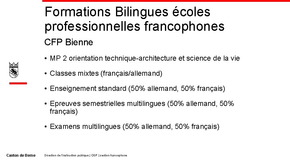 Formations Bilingues écoles professionnelles francophones CFP Bienne • MP 2 orientation technique-architecture et science