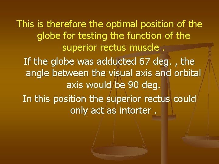 This is therefore the optimal position of the globe for testing the function of