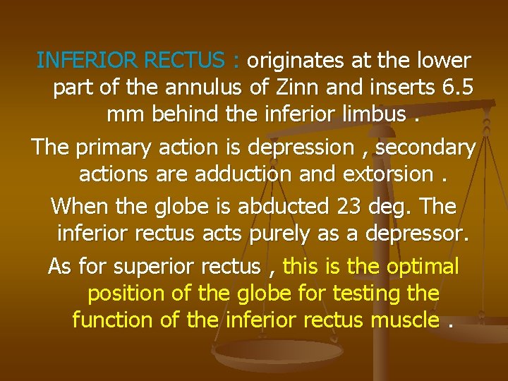 INFERIOR RECTUS : originates at the lower part of the annulus of Zinn and