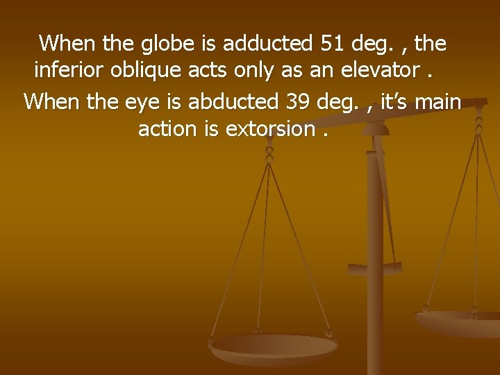 When the globe is adducted 51 deg. , the inferior oblique acts only as