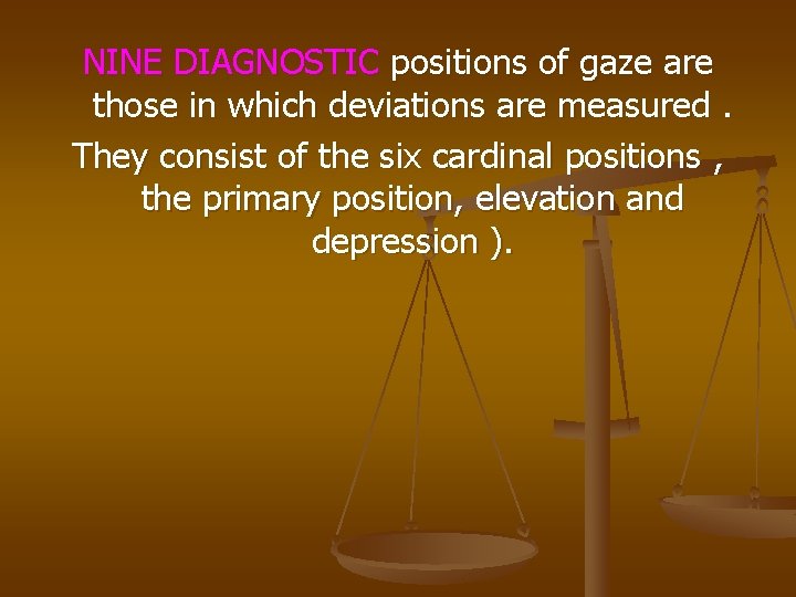 NINE DIAGNOSTIC positions of gaze are those in which deviations are measured. They consist