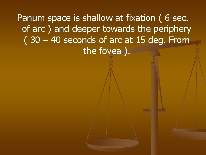 Panum space is shallow at fixation ( 6 sec. of arc ) and deeper