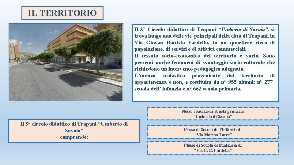 IL TERRITORIO Il 3° Circolo didattico di Trapani “Umberto di Savoia”, si trova lungo