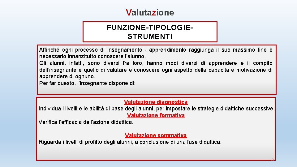 Valutazione FUNZIONE-TIPOLOGIESTRUMENTI Affinché ogni processo di insegnamento - apprendimento raggiunga il suo massimo fine