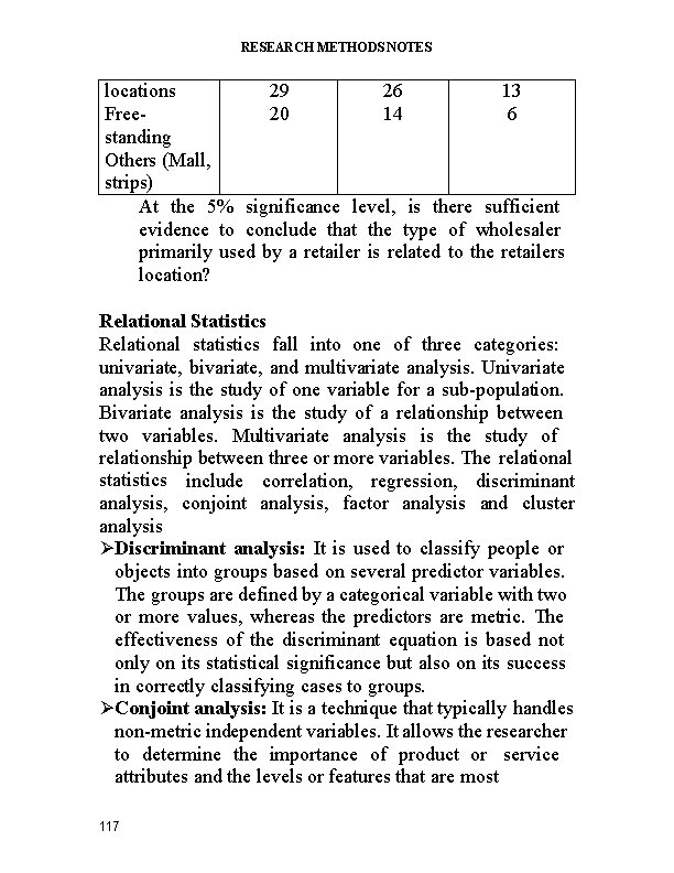 RESEARCH METHODS NOTES locations 29 26 13 20 14 6 Freestanding Others (Mall, strips)