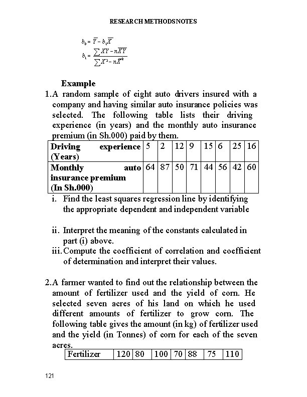 RESEARCH METHODS NOTES b 0 Y b 1 XY n X Y X n.