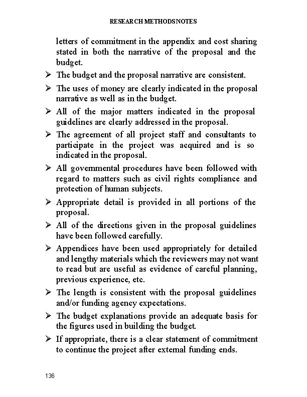 RESEARCH METHODS NOTES 136 letters of commitment in the appendix and cost sharing stated