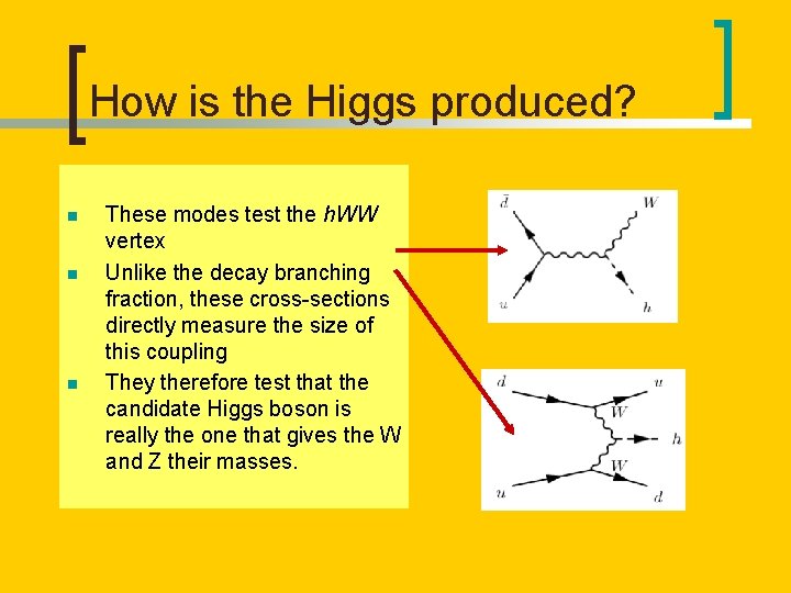 How is the Higgs produced? n n n These modes test the h. WW