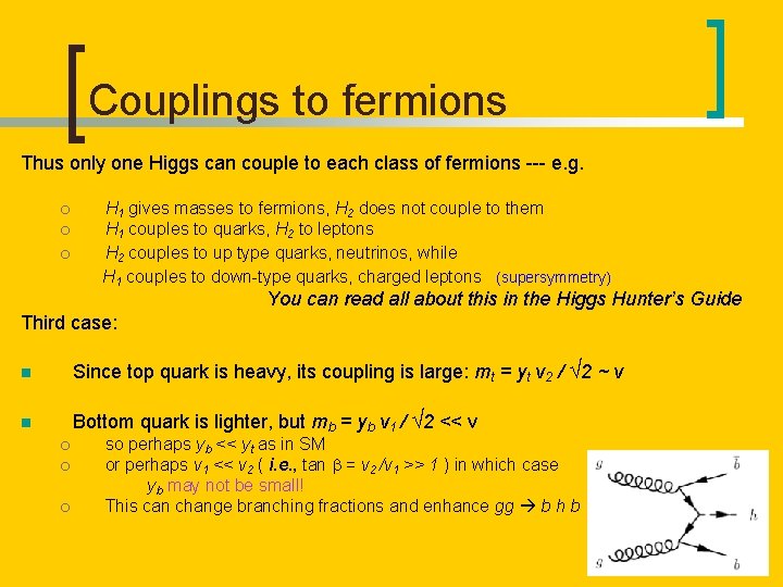 Couplings to fermions Thus only one Higgs can couple to each class of fermions