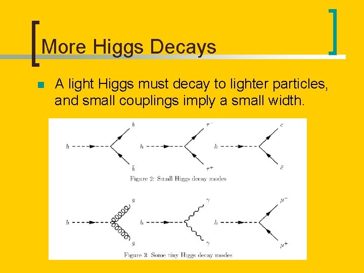 More Higgs Decays n A light Higgs must decay to lighter particles, and small