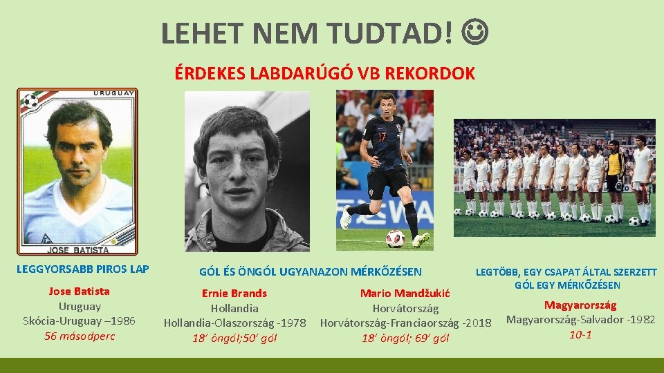 LEHET NEM TUDTAD! ÉRDEKES LABDARÚGÓ VB REKORDOK LEGGYORSABB PIROS LAP Jose Batista Uruguay Skócia-Uruguay