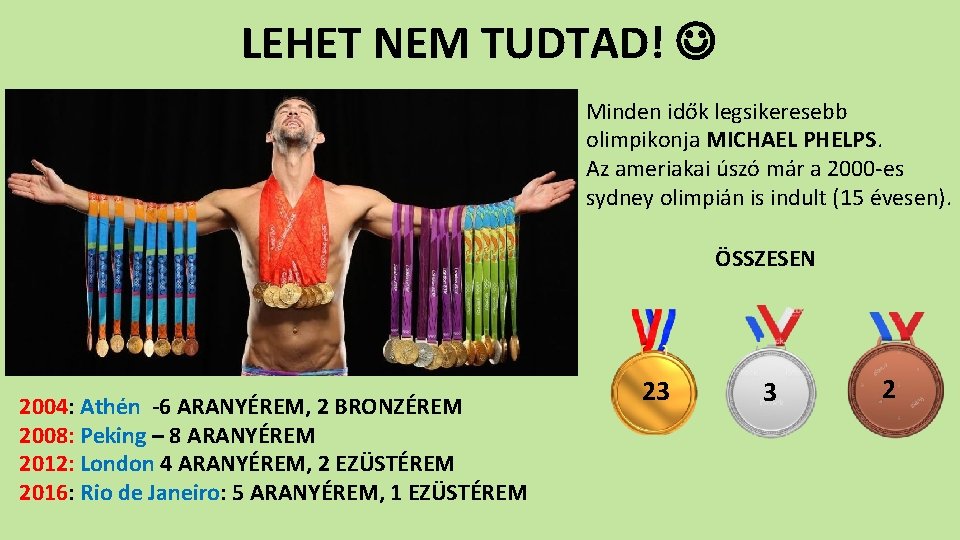 LEHET NEM TUDTAD! Minden idők legsikeresebb olimpikonja MICHAEL PHELPS. Az ameriakai úszó már a
