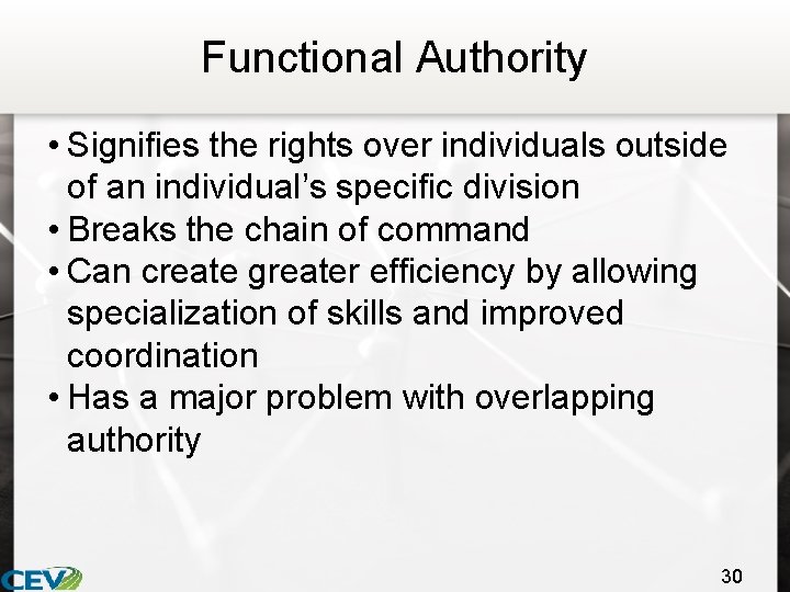 Functional Authority • Signifies the rights over individuals outside of an individual’s specific division