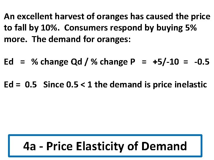 An excellent harvest of oranges has caused the price to fall by 10%. Consumers