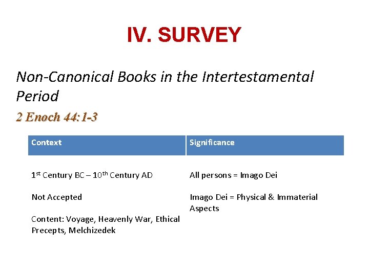 IV. SURVEY Non-Canonical Books in the Intertestamental Period 2 Enoch 44: 1 -3 Context