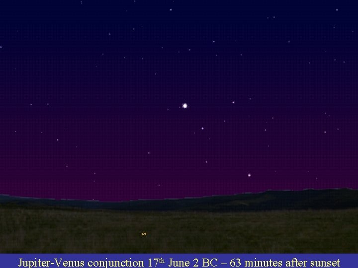 Jupiter-Venus conjunction 17 th June 2 BC – 63 minutes after sunset 