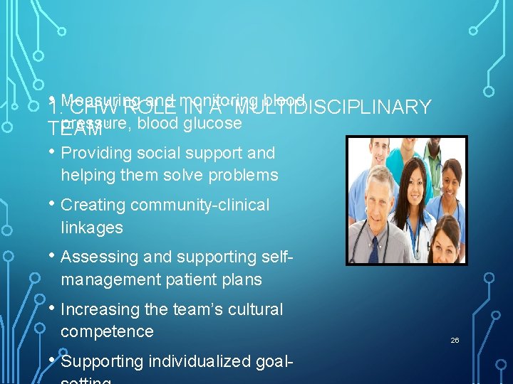  • 1. Measuring and monitoring blood CHW ROLE IN A “MULTIDISCIPLINARY pressure, blood
