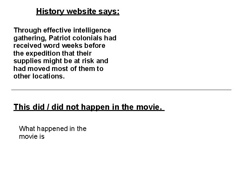 History website says: Through effective intelligence gathering, Patriot colonials had received word weeks before