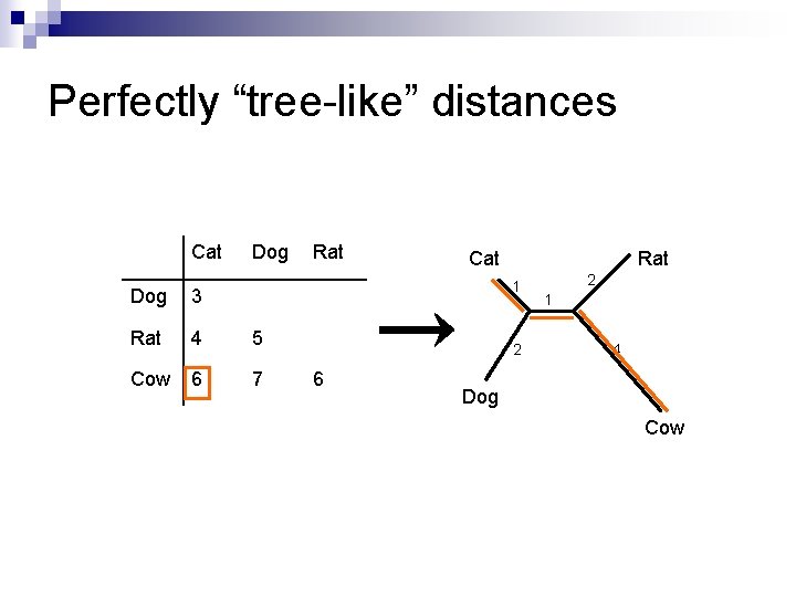 Perfectly “tree-like” distances Cat Dog Rat Cat Rat 1 Dog 3 Rat 4 5