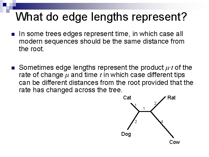 What do edge lengths represent? n In some trees edges represent time, in which