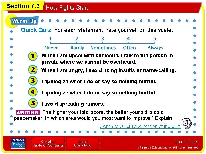 Section 7. 3 How Fights Start Quick Quiz For each statement, rate yourself on