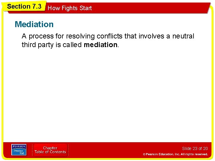 Section 7. 3 How Fights Start Mediation A process for resolving conflicts that involves