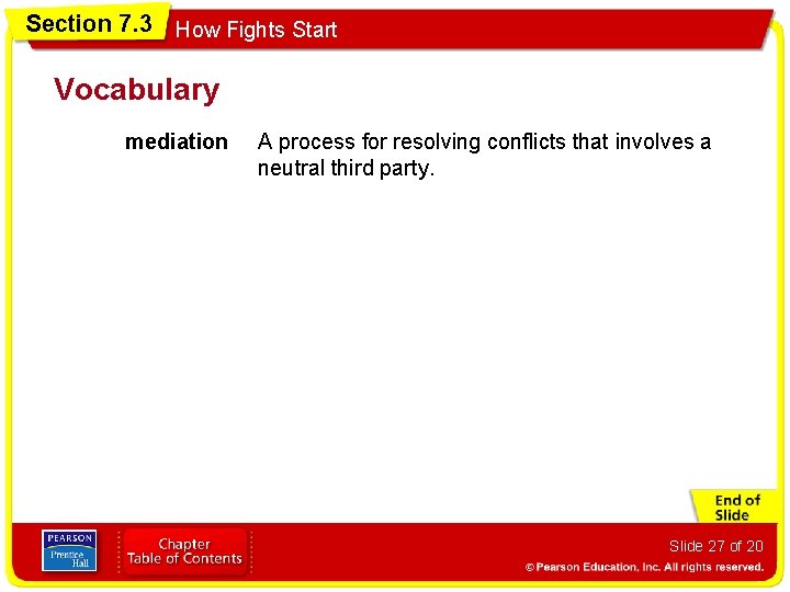 Section 7. 3 How Fights Start Vocabulary mediation A process for resolving conflicts that