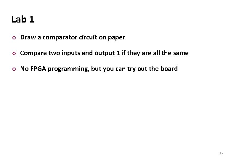 Carnegie Mellon Lab 1 ¢ Draw a comparator circuit on paper ¢ Compare two Carnegie Mellon Lab 1 ¢ Draw a comparator circuit on paper ¢ Compare two