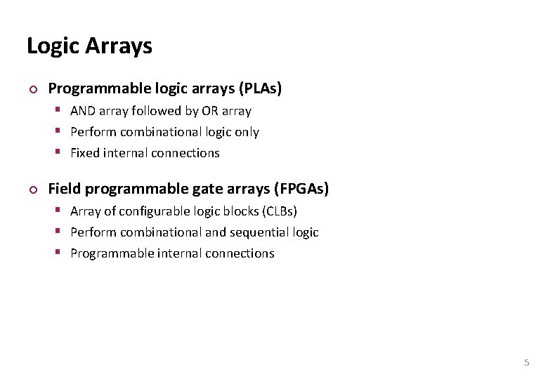 Carnegie Mellon Logic Arrays ¢ Programmable logic arrays (PLAs) § AND array followed by Carnegie Mellon Logic Arrays ¢ Programmable logic arrays (PLAs) § AND array followed by