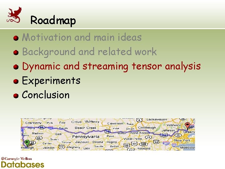 Roadmap Motivation and main ideas Background and related work Dynamic and streaming tensor analysis