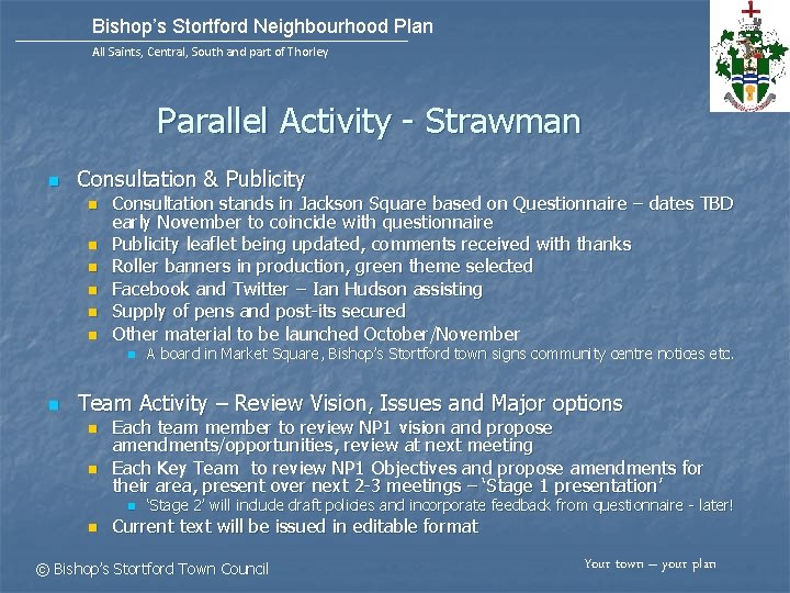 Bishop’s Stortford Neighbourhood Plan All Saints, Central, South and part of Thorley Parallel Activity