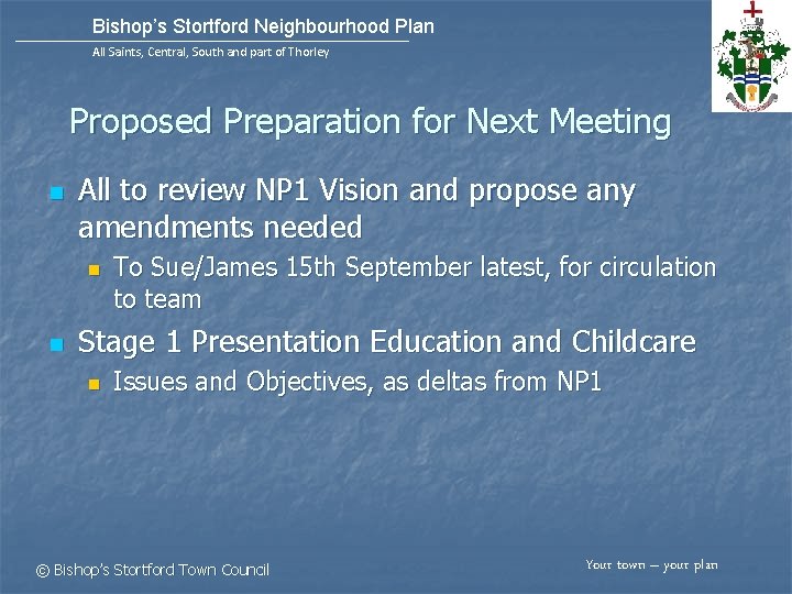 Bishop’s Stortford Neighbourhood Plan All Saints, Central, South and part of Thorley Proposed Preparation