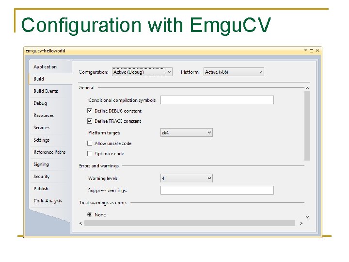 Configuration with Emgu. CV 