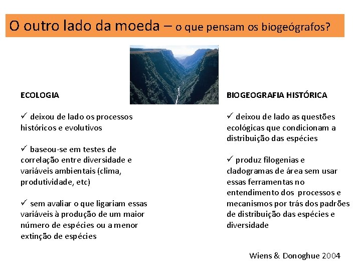 O outro lado da moeda – o que pensam os biogeógrafos? ECOLOGIA BIOGEOGRAFIA HISTÓRICA