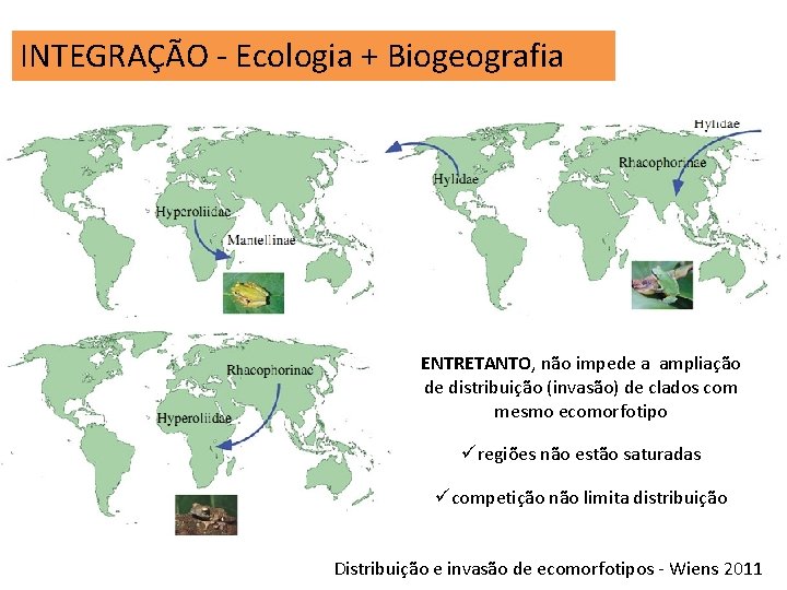 INTEGRAÇÃO - Ecologia + Biogeografia ENTRETANTO, não impede a ampliação de distribuição (invasão) de