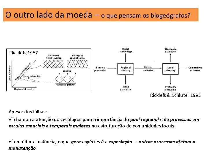 O outro lado da moeda – o que pensam os biogeógrafos? Ricklefs 1987 Ricklefs