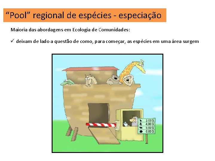 “Pool” regional de espécies - especiação Maioria das abordagens em Ecologia de Comunidades: ü