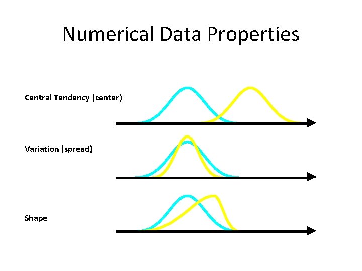 Numerical Data Properties Central Tendency (center) Variation (spread) Shape Numerical Data Properties Central Tendency (center) Variation (spread) Shape