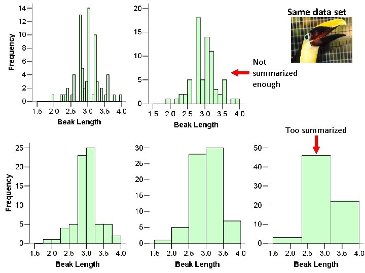 Same data set Not summarized enough Too summarized Same data set Not summarized enough Too summarized
