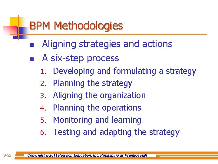 BPM Methodologies n n Aligning strategies and actions A six-step process 1. 2. 3.