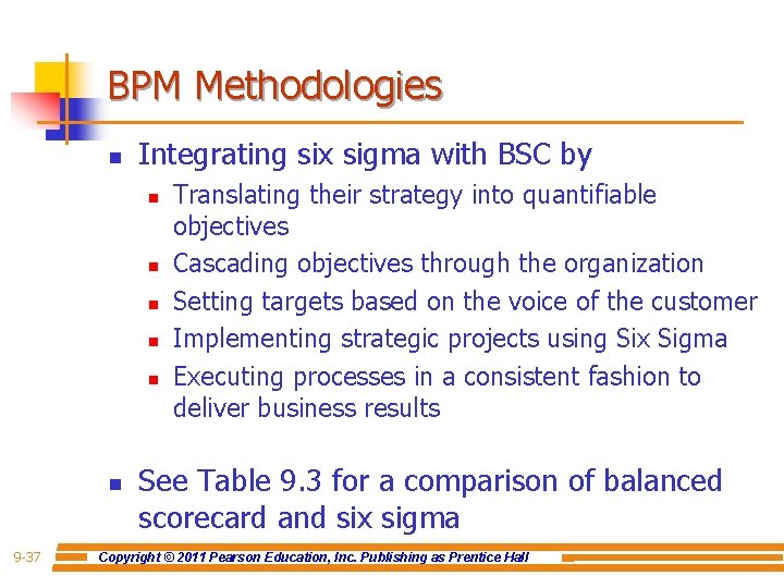BPM Methodologies n Integrating six sigma with BSC by n n n 9 -37