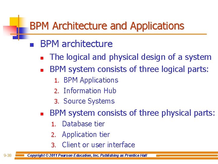 BPM Architecture and Applications n BPM architecture n n The logical and physical design