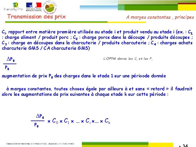 Transmission des prix A marges constantes , principes Ci, rapport entre matière première utilisée