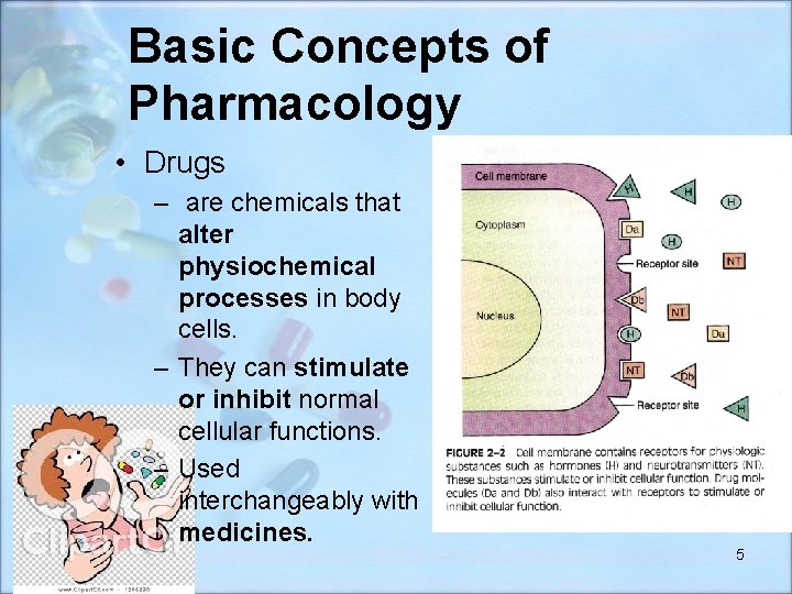 Basic Concepts of Pharmacology • Drugs – are chemicals that alter physiochemical processes in