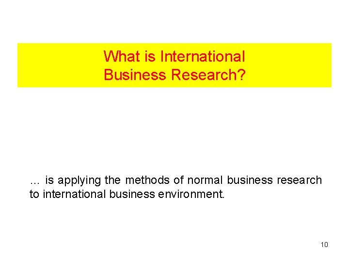 What is International Business Research? … is applying the methods of normal business research